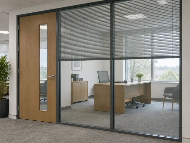 Double glazed partitions in a modern office (illustrative)
