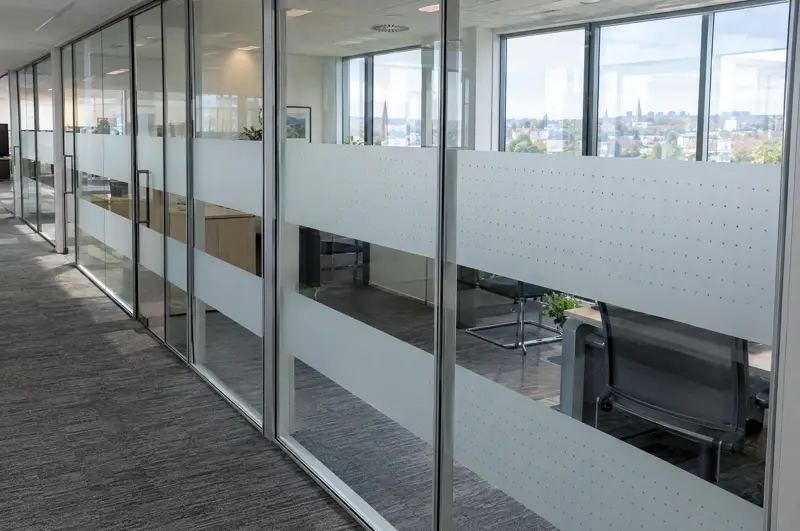 Frosted manifestation bands. Frosted manifestation bands on glass office partitions (illustrative)